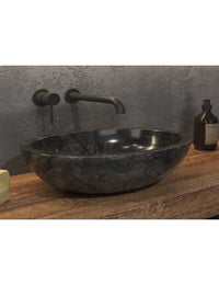 LEONOR NERO lavabo ovale da appoggio Ø45x35 x15 cm in pietra