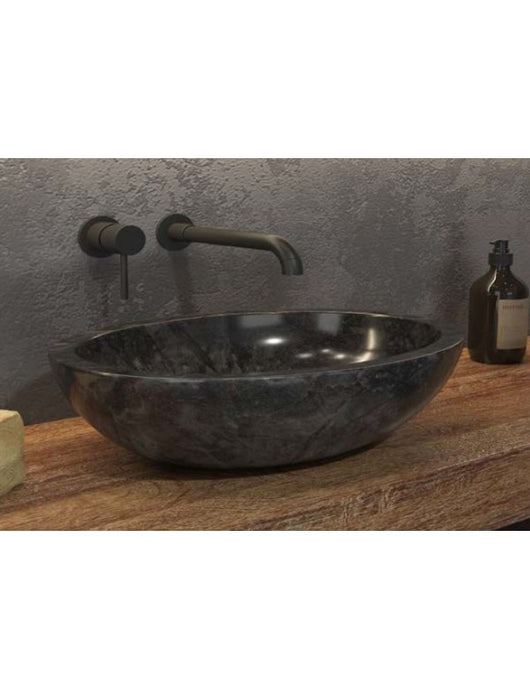 LEONOR NERO lavabo ovale da appoggio Ø45x35 x15 cm in pietra