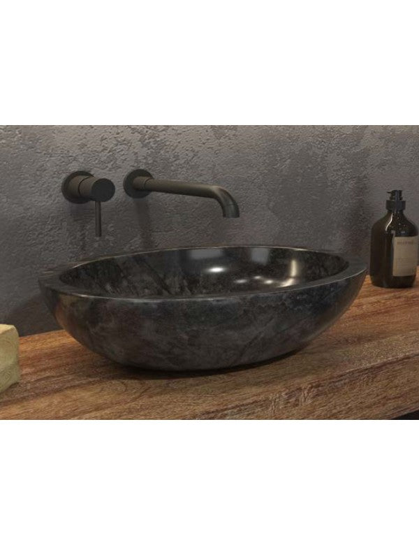 LEONOR NERO lavabo ovale da appoggio Ø45x35 x15 cm in pietra