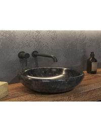 SORA NERO lavabo ovale da appoggio Ø40 x12 cm in pietra