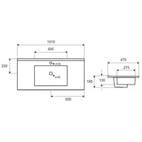 Lavabo rettangolare da incasso 1 foro ROJO 101x47x18 cm