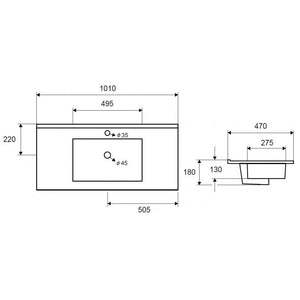 Lavabo rettangolare da incasso 1 foro ROJO 101x47x18 cm