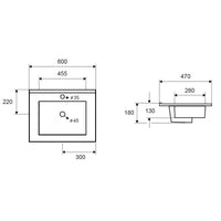 Lavabo rettangolare da incasso 1 foro ROJO 60x47x18 cm