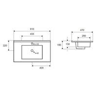 Lavabo rettangolare da incasso 1 foro ROJO 81x47x18 cm