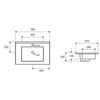 Lavabo rettangolare da incasso 1 foro ROJO 76x47x18 cm