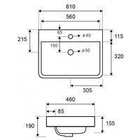 BOTENE lavabo rettangolare da appoggio 61x46x19 cm in porcellana