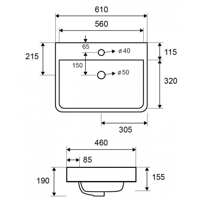 BOTENE lavabo rettangolare da appoggio 61x46x19 cm in porcellana