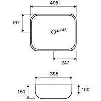 Lavabo rettangolare da appoggio senza foro JEY 49x39,5x15 cm