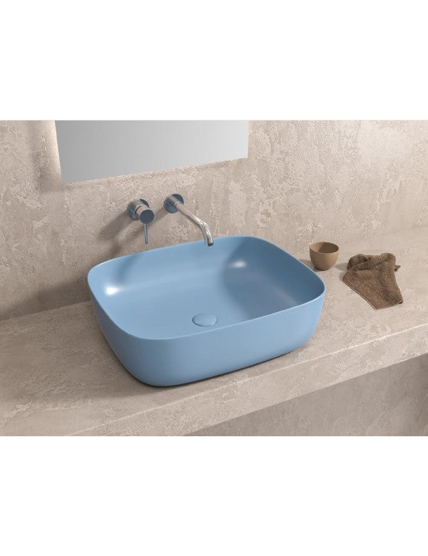 Lavabo rettangolare da appoggio blu senza foro JEY 49x39,5x15 cm