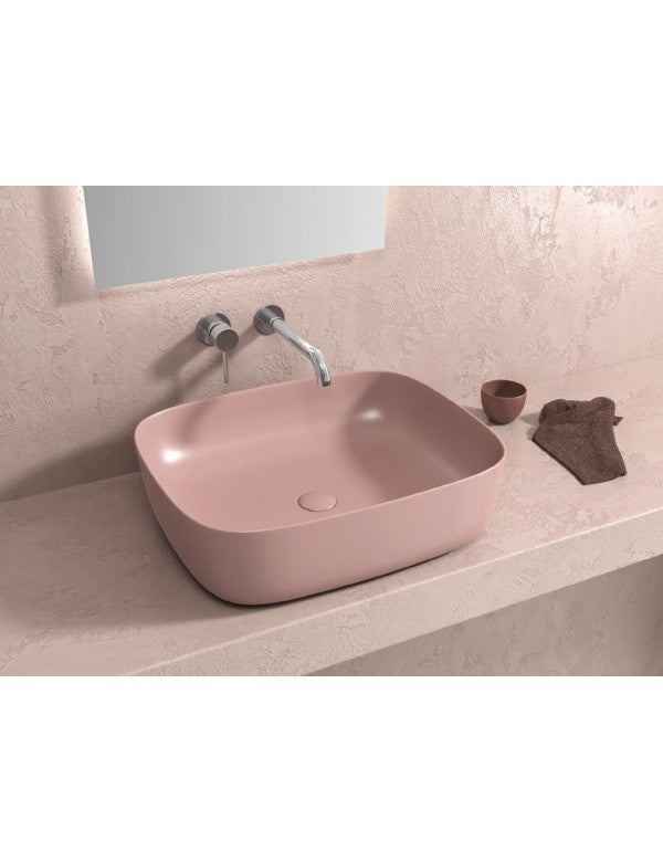 Lavabo rettangolare da appoggio rosa senza foro JEY 49x39,5x15 cm
