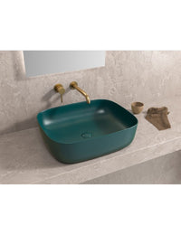 Lavabo rettangolare da appoggio verde senza foro JEY 49x39,5x15 cm