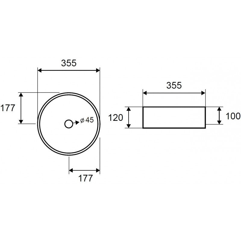 Lavabo rotondo da appoggio bianco senza foro JEY-M Ø 35,5 x 12 cm