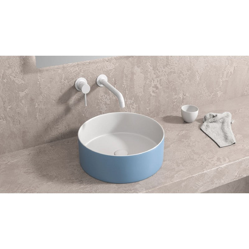Lavabo rotondo da appoggio blu senza foro JEY-M 35,5 x35,5 x 12 cm