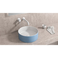 Lavabo rotondo da appoggio blu senza foro JEY-M 35,5 x35,5 x 12 cm