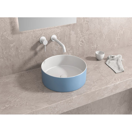 Lavabo rotondo da appoggio blu senza foro JEY-M 35,5 x35,5 x 12 cm