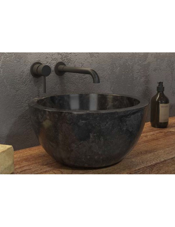 LEYLA NERO lavabo rotondo da appoggio Ø40 x20 cm in pietra