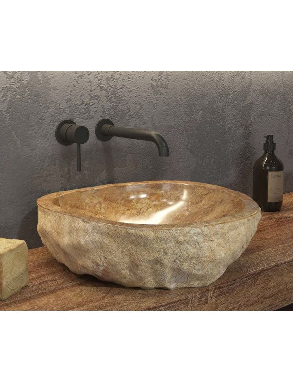 Lavabo rotondo da appoggio ONYx Ø40-45 x15 cm in pietra marrone