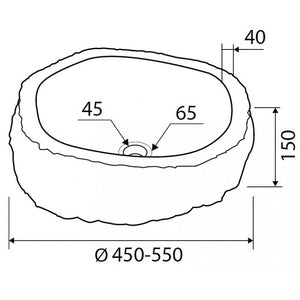 Lavabo rotondo da appoggio RIVER Ø40-45 x15 cm in pietra grigia