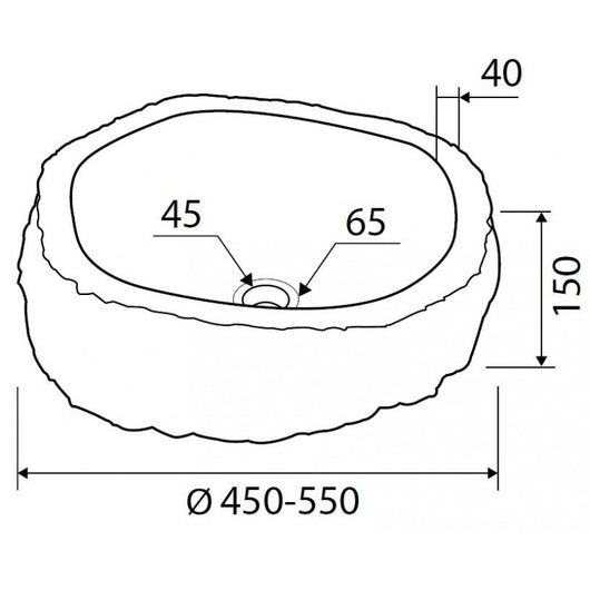 Lavabo rotondo da appoggio RIVER Ø40-45 x15 cm in pietra grigia