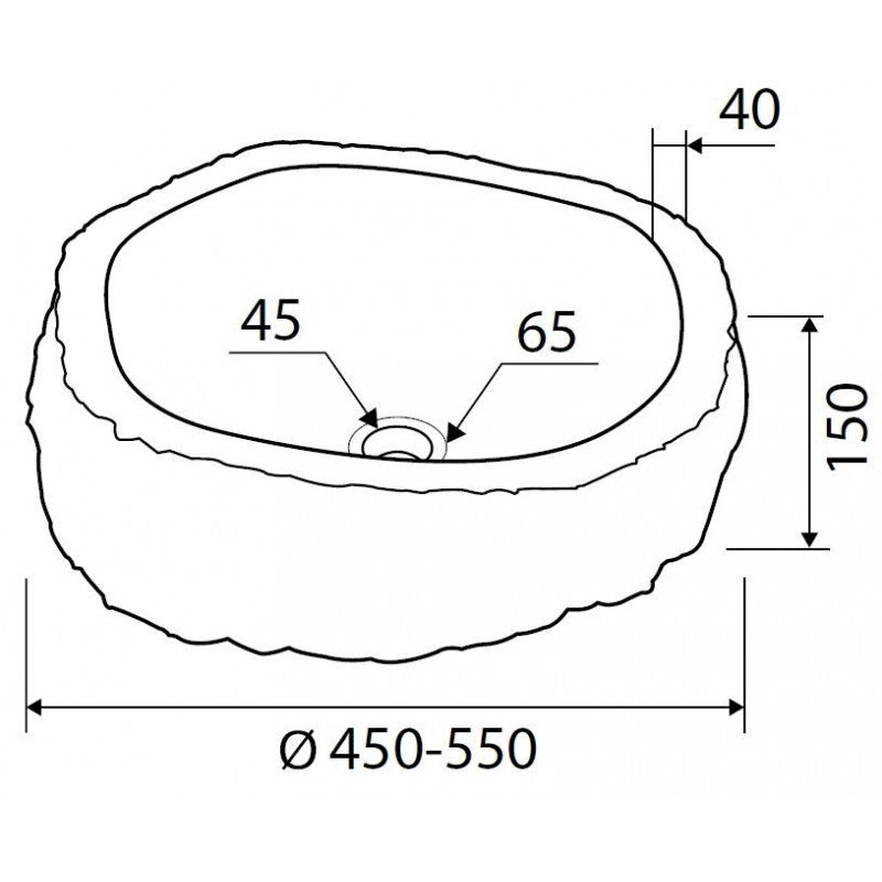 Lavabo rotondo da appoggio RIVER Ø40-45 x15 cm in pietra grigia
