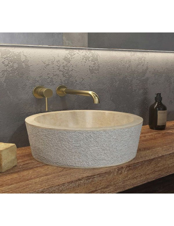 TIMUR CREAM lavabo rotondo da appoggio Ø40 x15 cm in pietra marrone