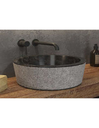 TIMUR NERO lavabo rotondo da appoggio Ø40 x15 cm in pietra