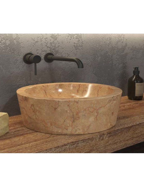 TIMUR ROSSO lavabo rotondo da appoggio Ø40 x15 cm in pietra