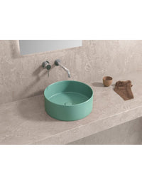 Lavabo rotondo da appoggio turchese senza foro JEY-M 35,5 x35,5 x 12 cm