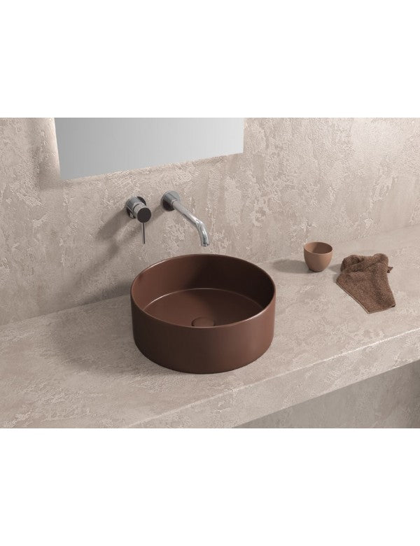Lavabo rotondo da appoggio marrone senza foro JEY-M 35,5 x35,5 x 12 cm
