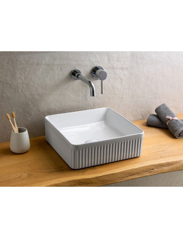 FOTSY lavabo quadrato rigato da appoggio 36,5x36,5x12 cm