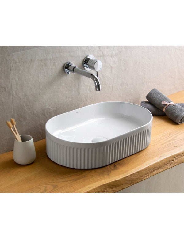 FOTSY lavabo ovale impilato rigato senza foro 50x32x12,2 cm