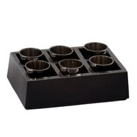 Vassoio con 6 bicchierini cm 17,5x11h4,5vassoio legno/bicchieri alluminio