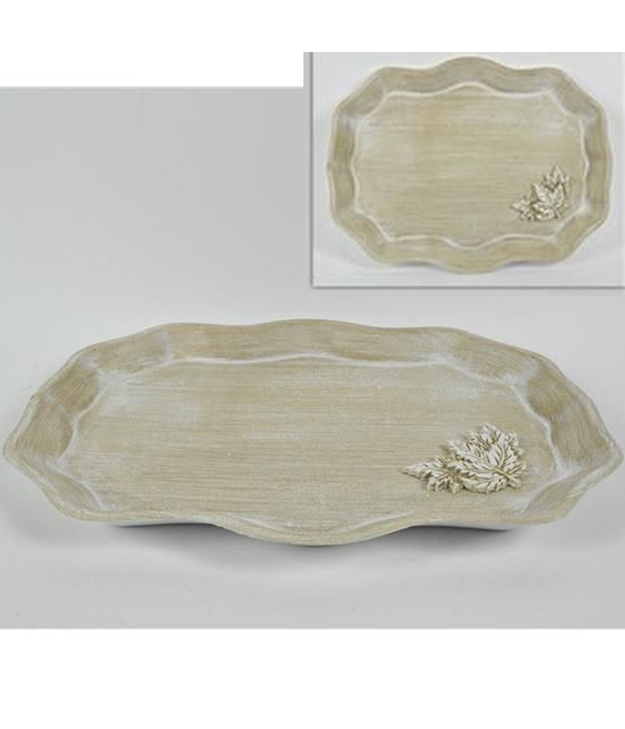 Trade Shop - Vassoio In Legno Chiaro Shabby Chic Decorazione Casa Cucina Con Fiore In Rilievo -