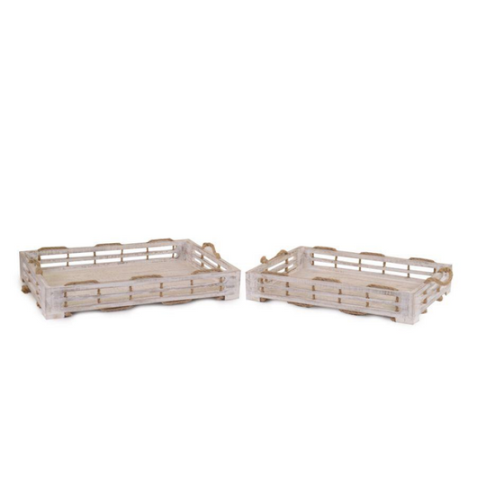 Vassoio legno 1-2 sbiancato con corda rettangolare cm 59x35,5h8