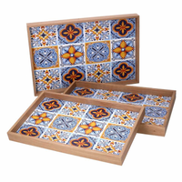 Vassoio legno 1-3 azzurro bordo naturale cm 45x30h4