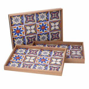 Vassoio legno 1-3 blu bordo naturale cm 45x30h4