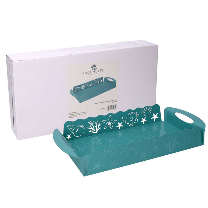 Vassoio metallo cavalluccio verde acquarettangolare cm 41x20h6