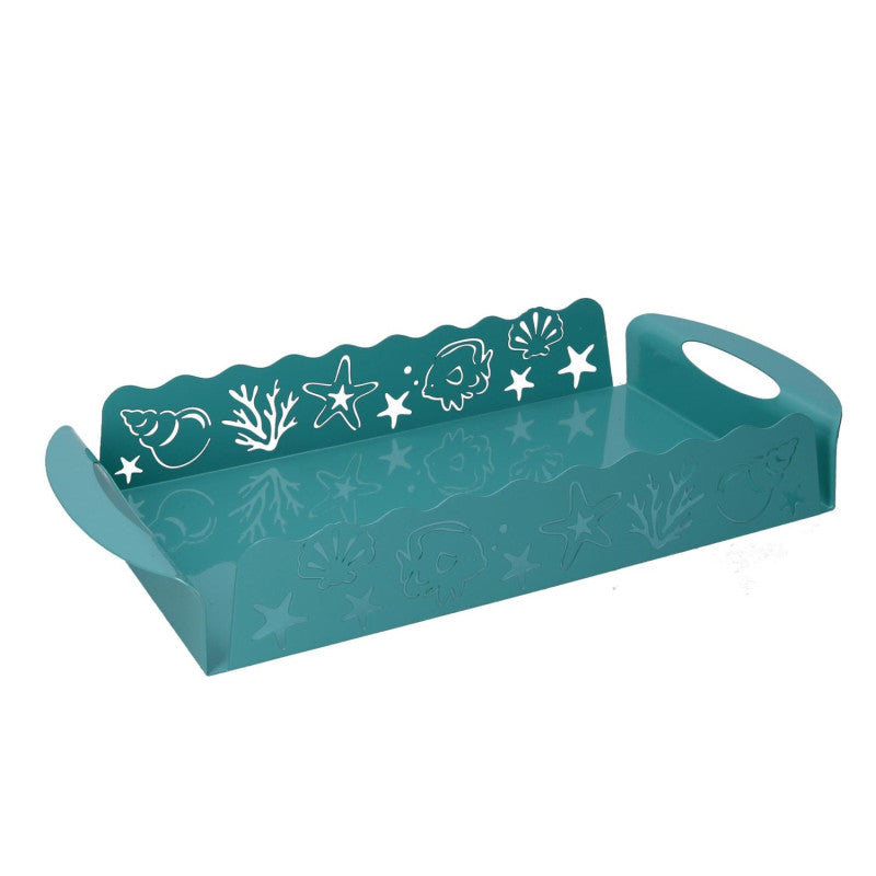 Vassoio metallo cavalluccio verde acquarettangolare cm 41x20h6