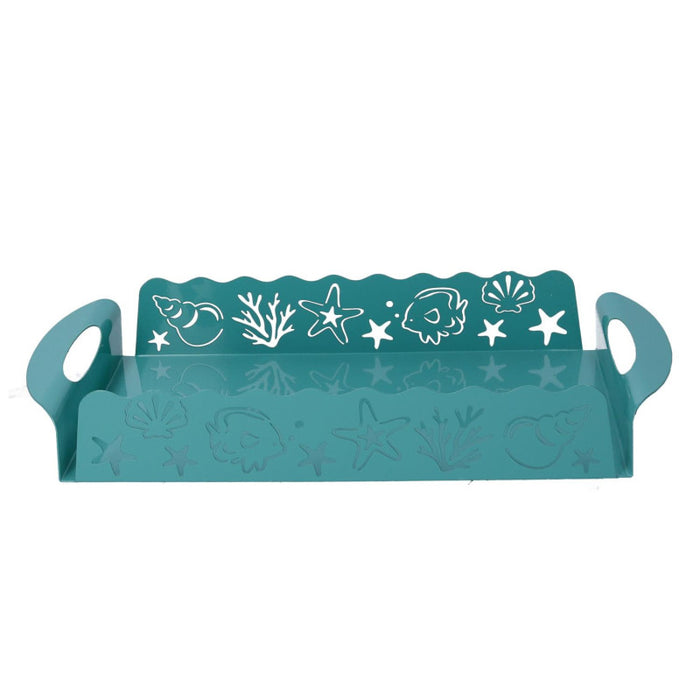 Vassoio metallo cavalluccio verde acquarettangolare cm 41x20h6