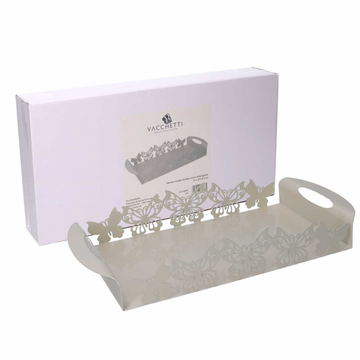 Vassoio metallo farfalla crema rettangolare cm 41x20h6,5