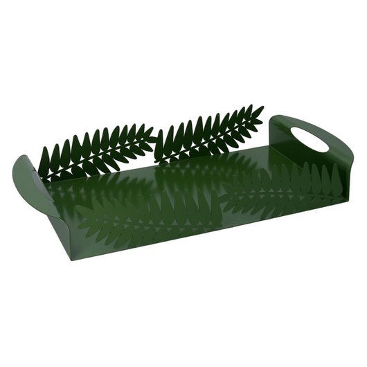 Vassoio metallo foglia alloro verde scuro rettangolare cm 41x20h6,5