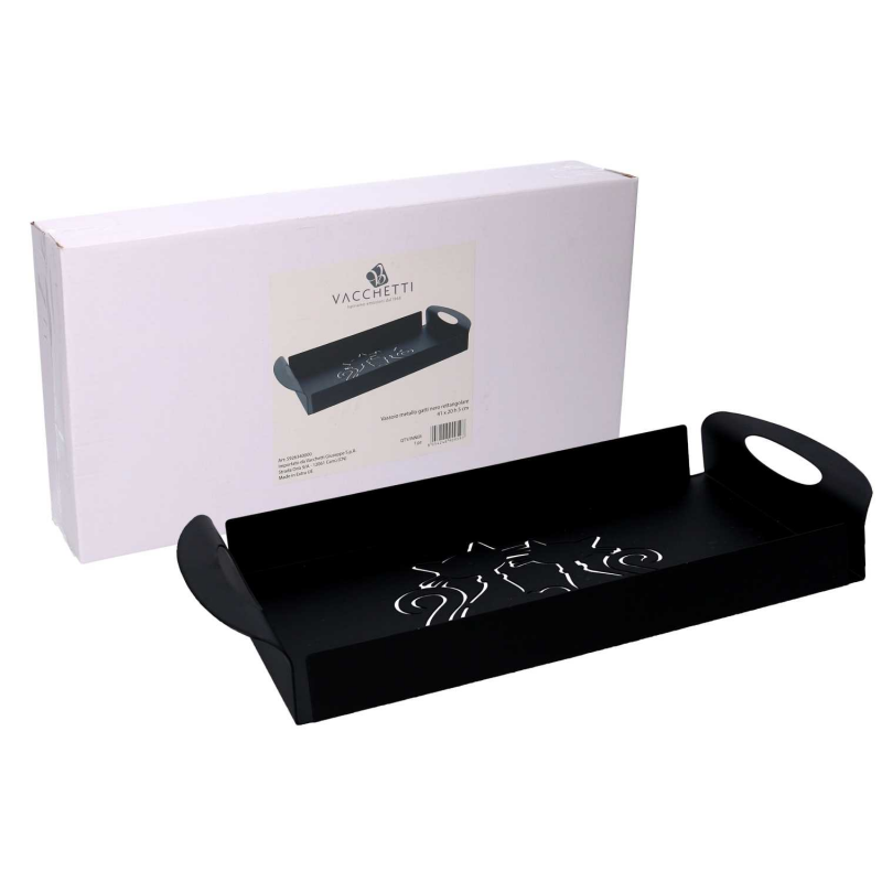 Vassoio metallo gatti nero rettangolare cm 41x20h5