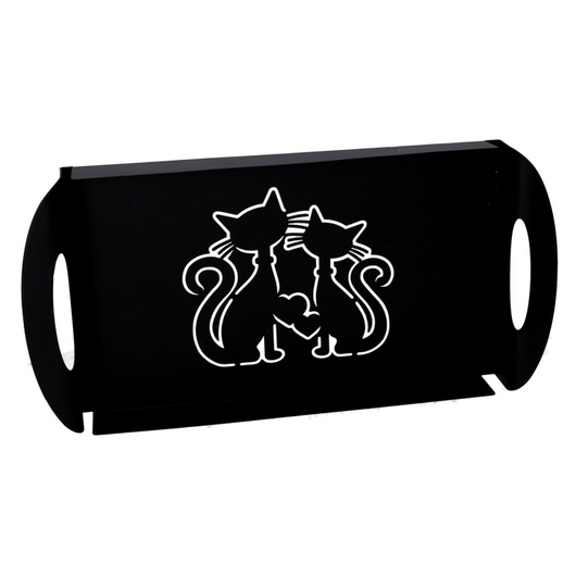 Vassoio metallo gatti nero rettangolare cm 41x20h5