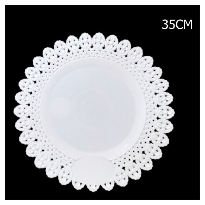 Trade Shop - Vassoio Trama Trinato Bianco 35 Cm Rotondo Piatto Sotto Dolci Antipasti Trasporto         