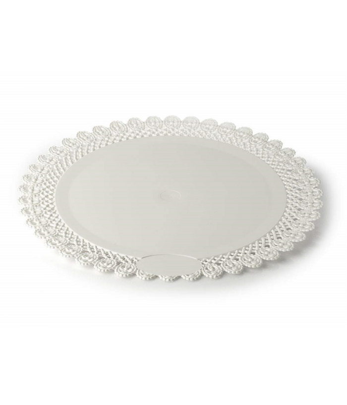 Trade Shop - Vassoio Trama Trinato Bianco 35 Cm Rotondo Piatto Sotto Dolci Antipasti Trasporto         