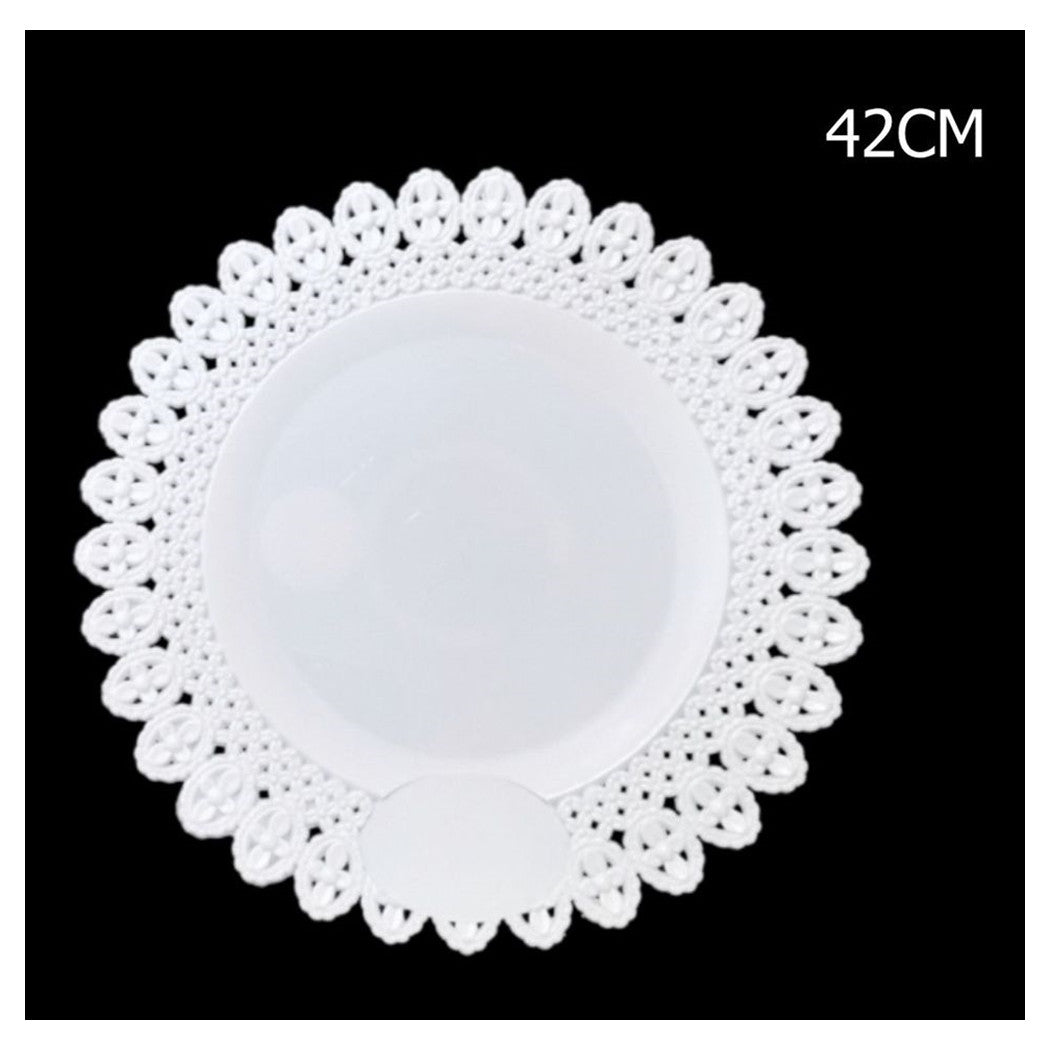 Trade Shop - Vassoio Trama Trinato Bianco 42 Cm Rotondo Piatto Sotto Dolci Antipasti Trasporto         