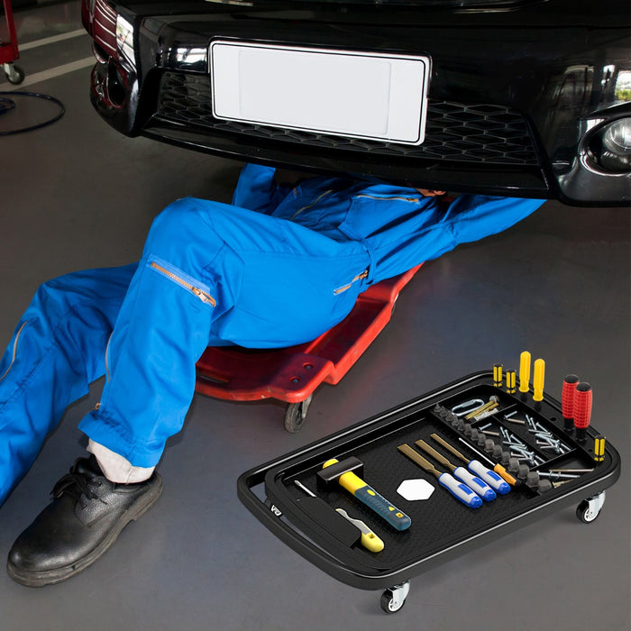 Vassoio per attrezzi 2-in-1 regolabile in altezza con vassoio per parti rimovibile, Carrello porta attrezzi su ruote Nero-Deposito utensili Tool