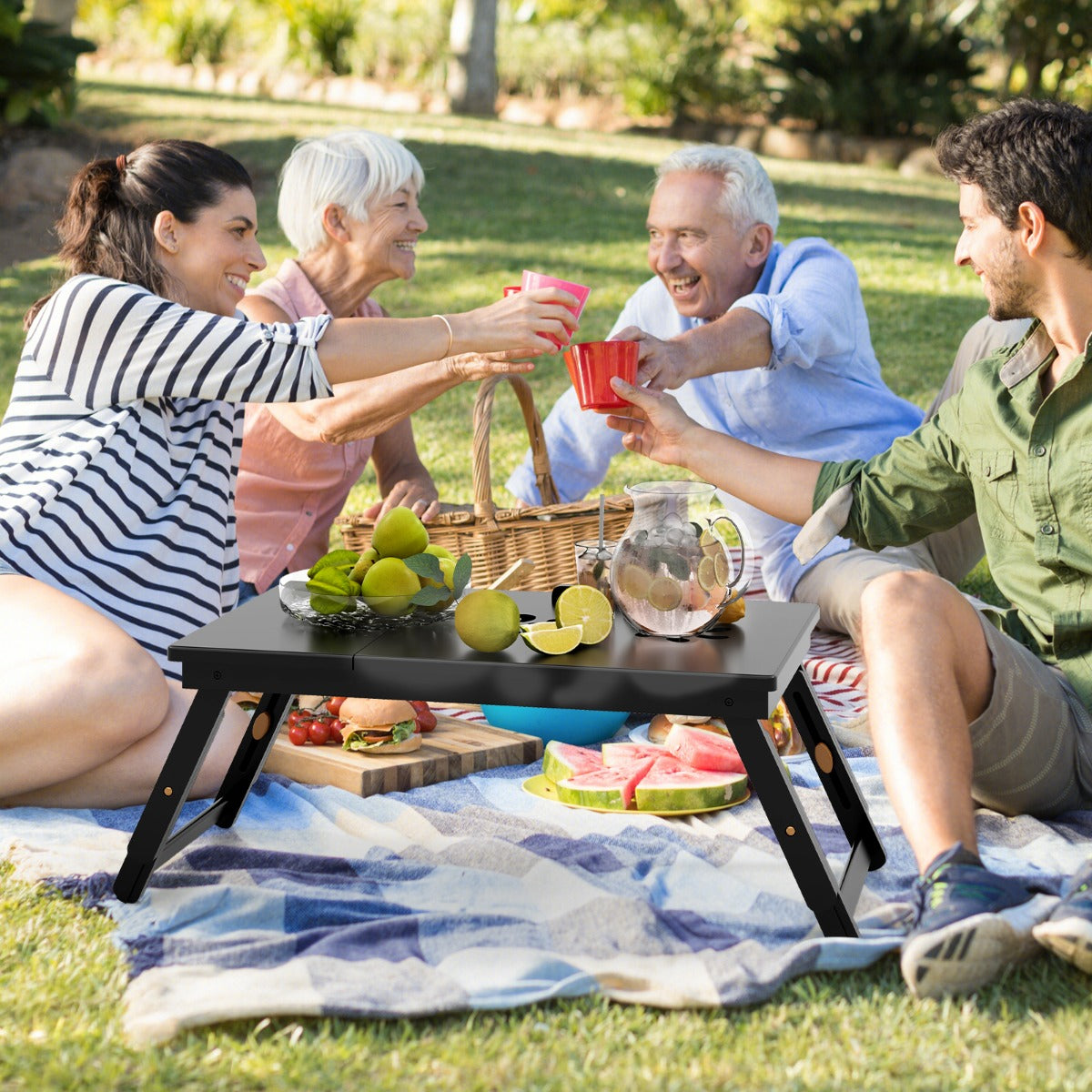 Vassoio per laptop in bamb¨´ con piano di dissipazione termica inclinabile, Vassoio per la colazione Marrone scuro-Tavolini per laptop