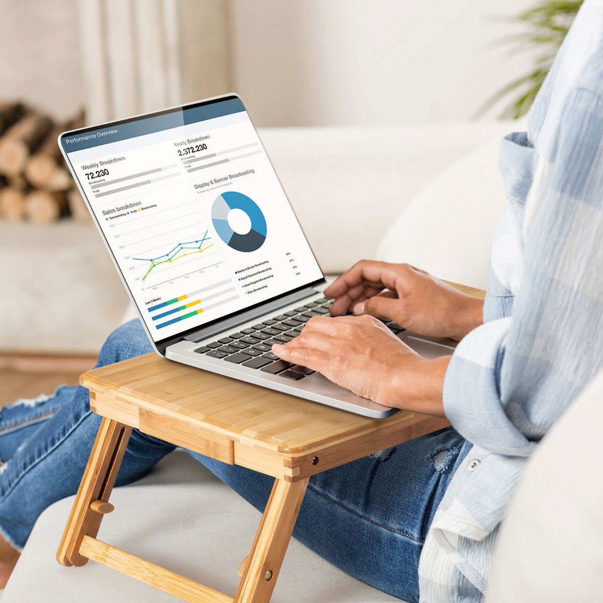 Vassoio per laptop in bamb¨´ con piano di dissipazione termica inclinabile, Vassoio per la colazione Naturale-Tavolini per laptop