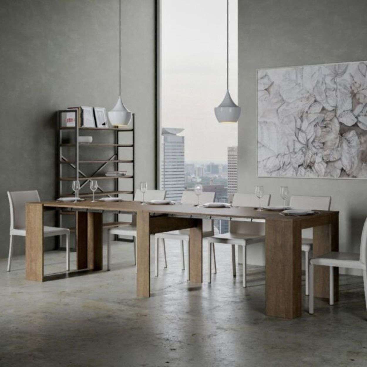 shopinnovativo- Consolle allungabile 90x48/296 cm Venus noce allunghe interne